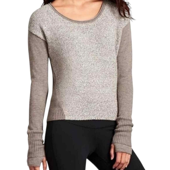 Athleta Brindle Wool Blend Scoop Neck Sweater in Taupe Gray - Picture 1 of 6
